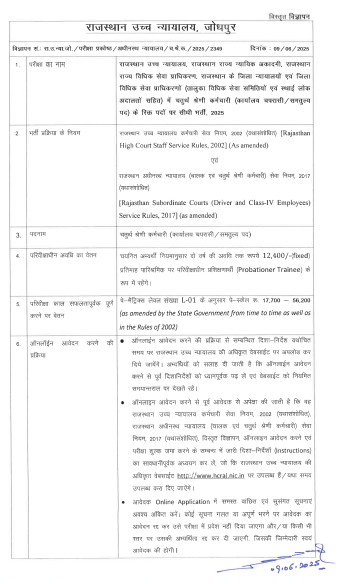 Rajasthan High Court Peon Bharti